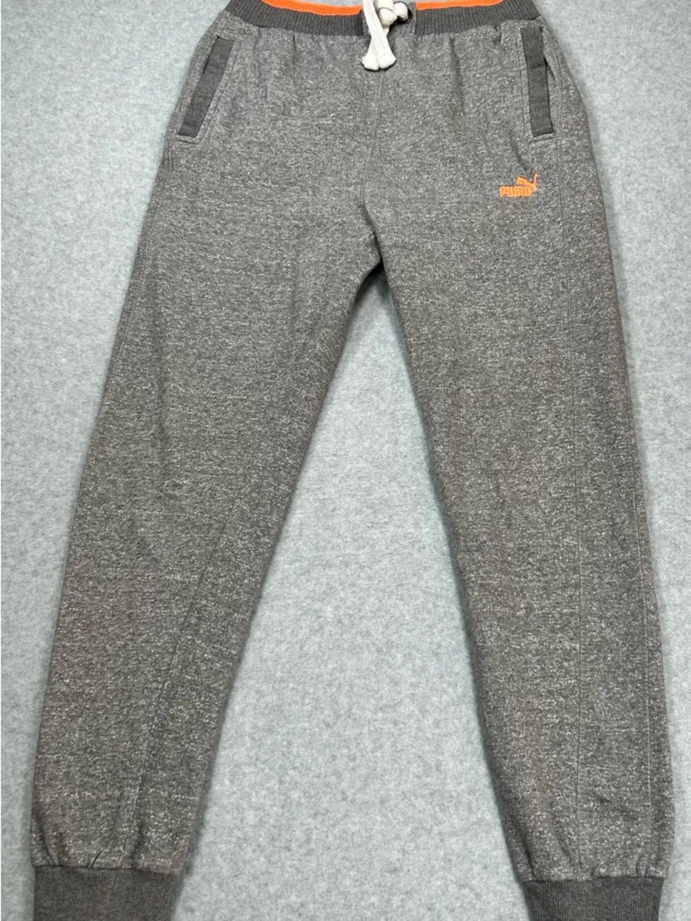 Puma Boys Jogger Sweatpants Gray‎ Orange Fleece Lined Elastic  Size XL 18-20